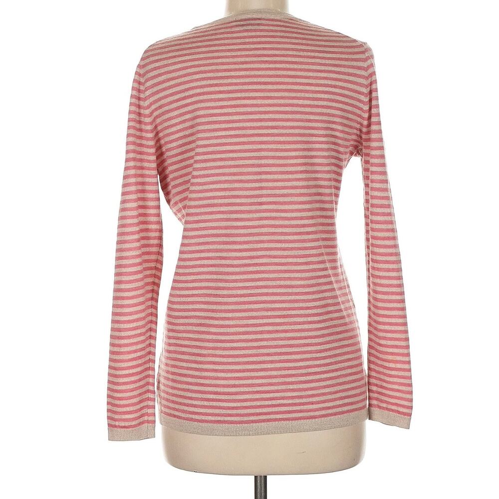 Talbots Petite Pink & Cream Striped Merino Wool Cardigan Pure Italian Merino Med - Picture 3 of 6